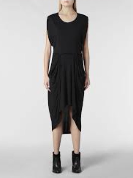 Allsaints Zoe Yunao Dress In Black Modal/Silk Blend Us 4 / Uk